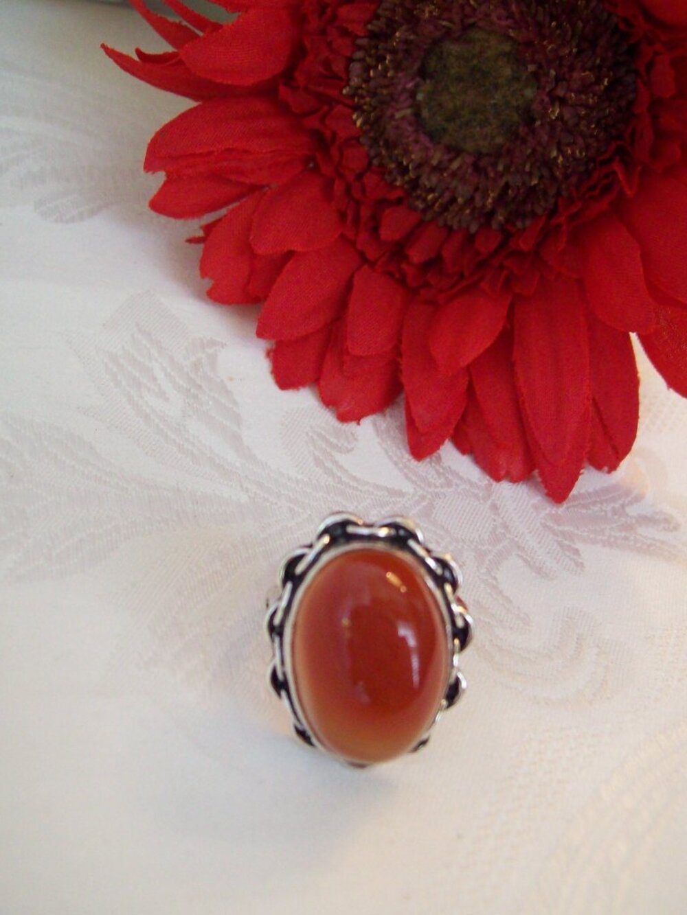 New Large Carnelian Cabochon Sterling Silver Ring